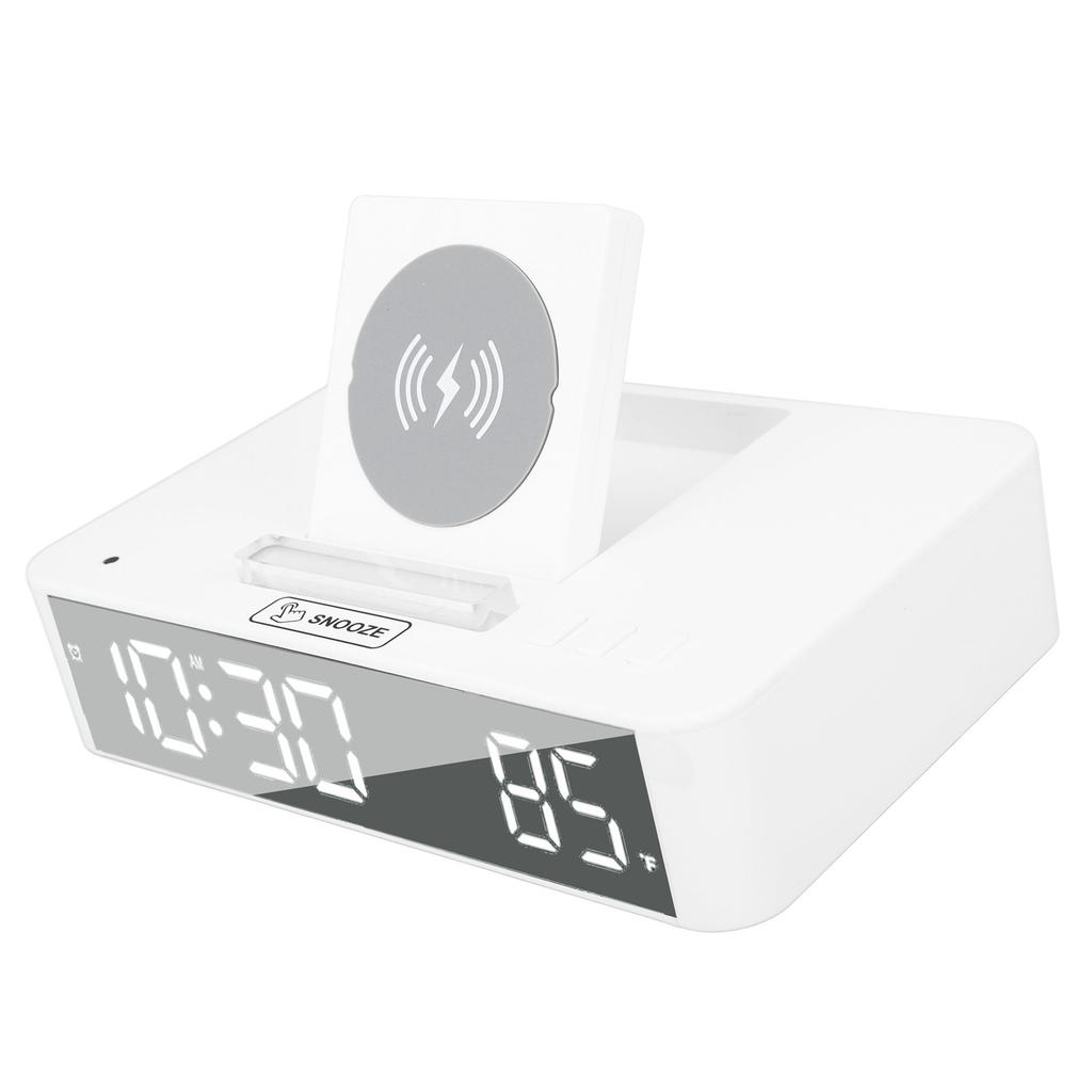 10W Digital Alarm Clock One Button Lifting LED Mirror Electronic Clock with 10W Wireless Charging for Bedroom