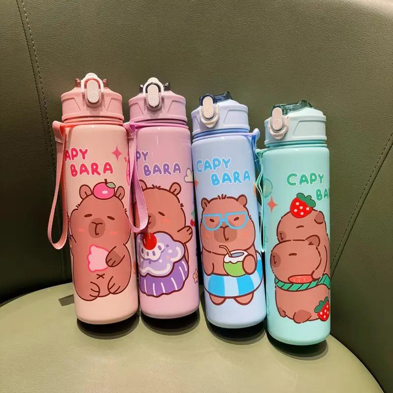 800Ml Cartoon Capybara Water Bottle Plastic Water Cup Portable Large Capacity With Straw Sports Water Bottle Travel Outdoor
