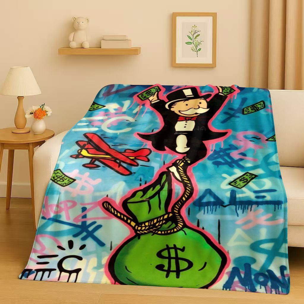 3D Rich Game Monopoly Money Dollar Cartoon Flannel Blanket,Ultra Soft Warm Plush Throw for Home Bedroom Bed Sofa Cover Kids Gift