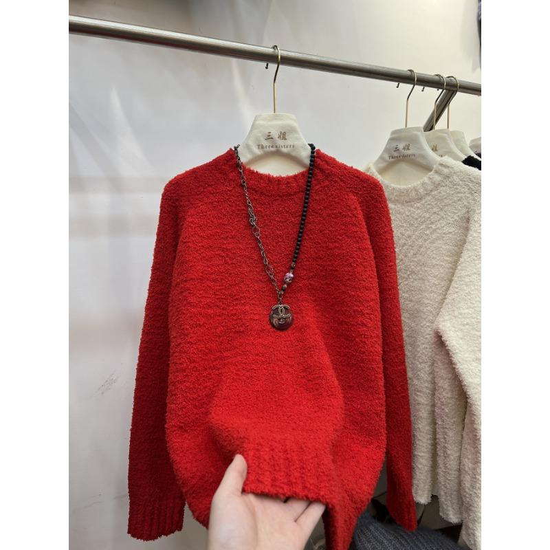Retro lazy style high-end loose pullover sweater women's autumn and winter new thickened soft waxy knitted sweater top