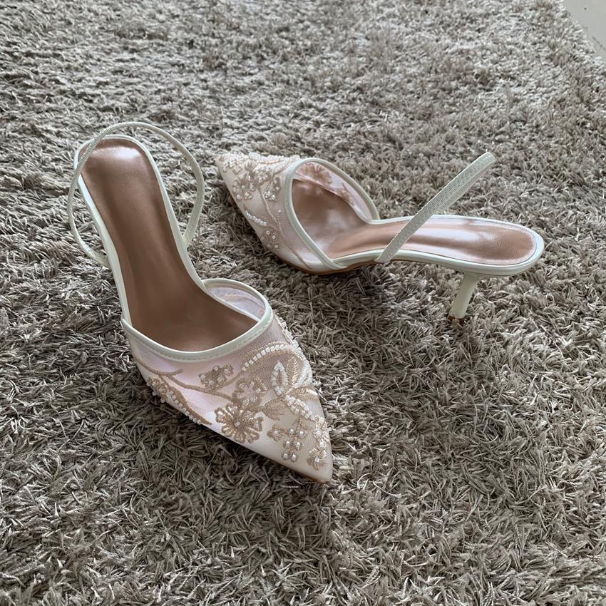 Sandali Donna con Tacco Alto Sottile Ricamati a Rete Estate Sexy Slingback Punta Acuta Scarpe Eleganti Donna Sandalias De Mujer