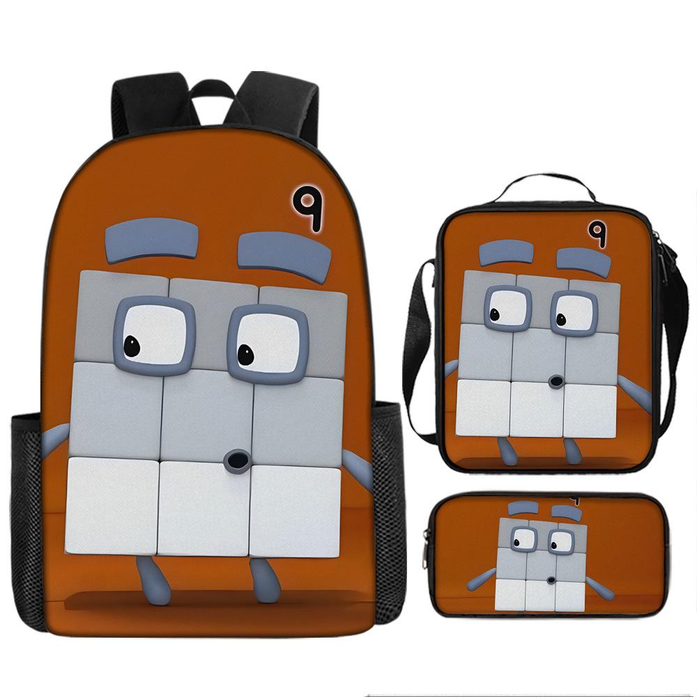 Digital Building Blocks Numberblocks School Bag Large Capacity Game Backpack Satchel Bag Pencil Bag Backpack Three-piece Set
