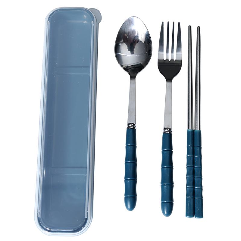 Chopsticks and Spoon Set Student Stainless Steel Portable Tableware 3-Piece Set Children's Fork Single Office Worker Storage Box
