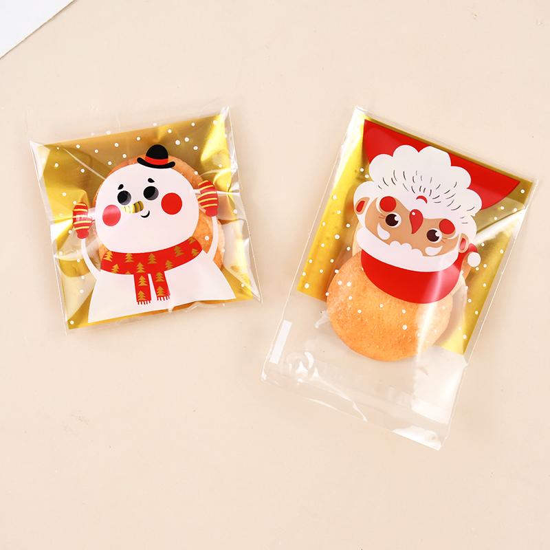 100Pcs Christmas Cookie Candy Bag Santa Claus Plastic Biscuit Gift Packaging Bag Xmas Party Decoration Supplies New Year 2025