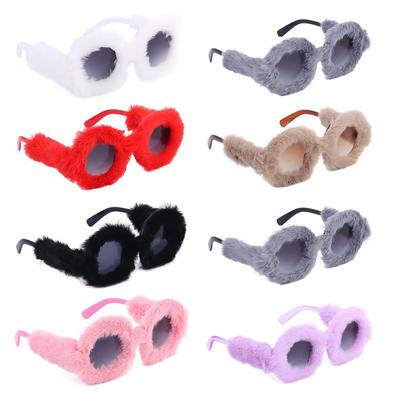 7 Farben UV400 Plüsch Sonnenbrille Runder Rahmen für Damen PC Niedliche Plüsch Sonnenbrillen UV-beständige Sonnenbrillen