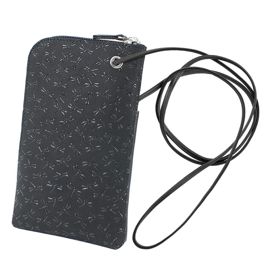 Indenya Inden Sacoche Smartphone Pochette Smartphone Case Deerskin Black X Black Lacquer Dragonfly Pattern 5027-01-008