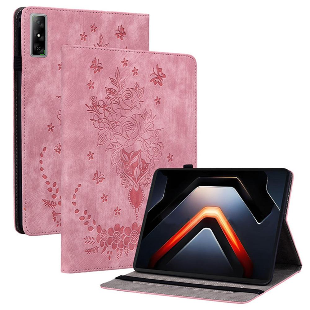 

For Infinix Xpad GT Case Card Holder Anti-Scratch Leather Cover Rose Flower Imprint Pink