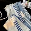 Pruhované tepláky Ženy Streetwear Hrubé široké nohavice Y2K Harajuku Joggers s vysokým pásom Kórejské Baggy nohavice