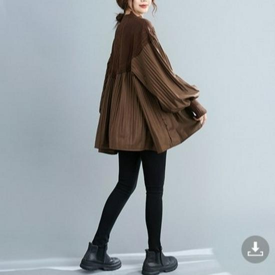 2024 Jesień Koreański Retro Dzianinowy Patchwork Plus Size Wyszczuplająca Koszula dla Kobiet