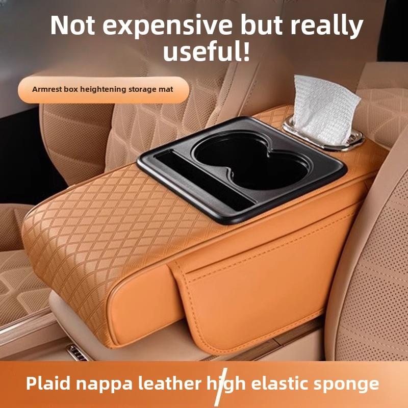 New Product Car Center Console Organizer Universal Armrest Pad Leather Cover Multifunctional Cup Phone Holder Foam Cushion