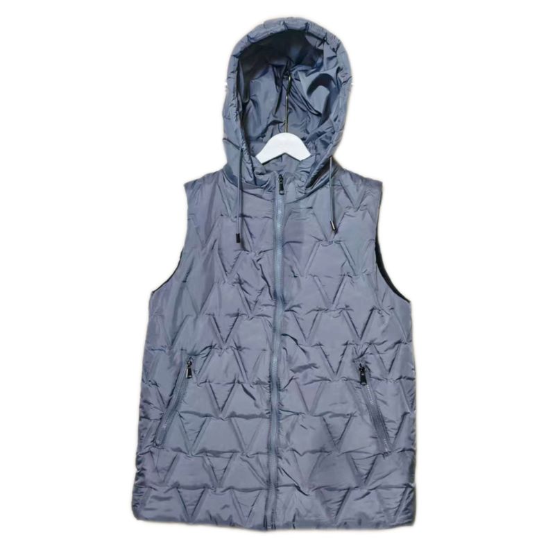 Trade European and American Single Tail Hat Removable Silk-like Cotton Quilting Vest Women Solid Mid-Length Cotton Waistcoat Outer Wear Plus Size