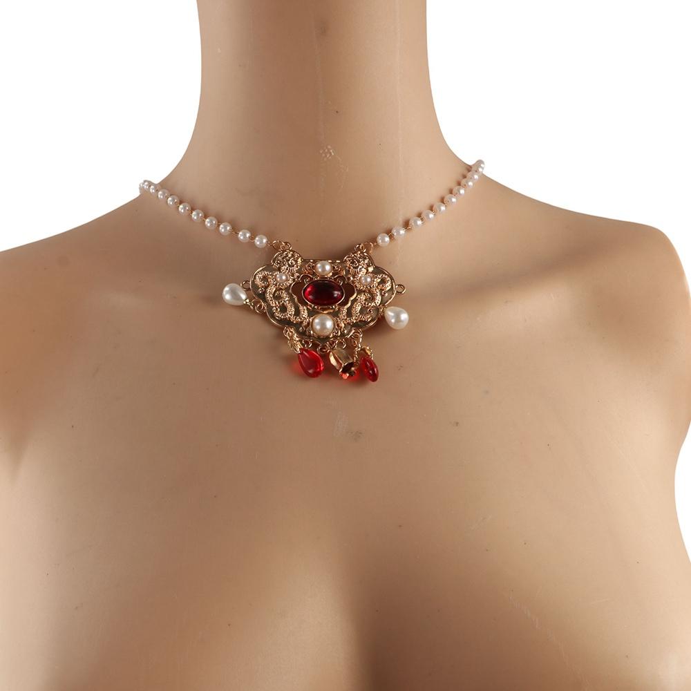 Flower Longevity Lock Pendant Chain Choker Ruyi Pearl Choker Luxury Vintage Hanfu Necklace  Party