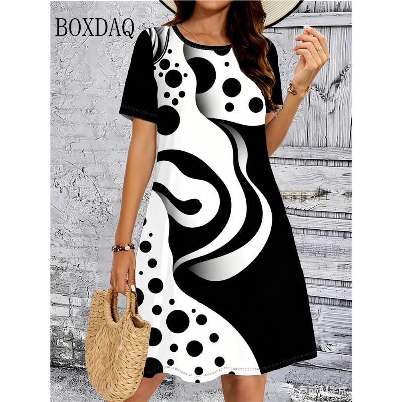 Tie Dye Gradient Striped Printing Dresses For Women Summer Fashion Plus Size Dress Casual Short Sleeve Loose Dress 6XL Clothing