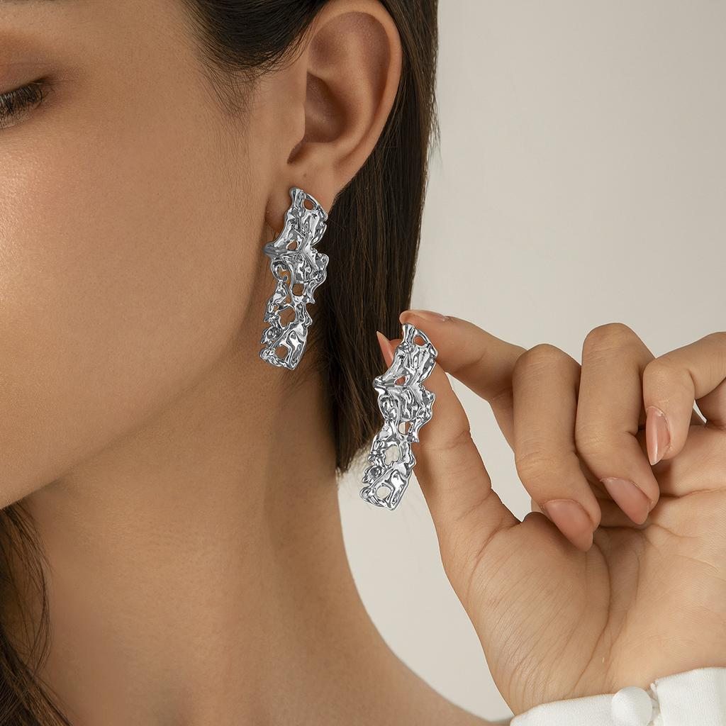 Personalized Liquid Lava Metal Love Water Drop Stud Earrings, Geometric Irregular Pleated Earrings Earrings