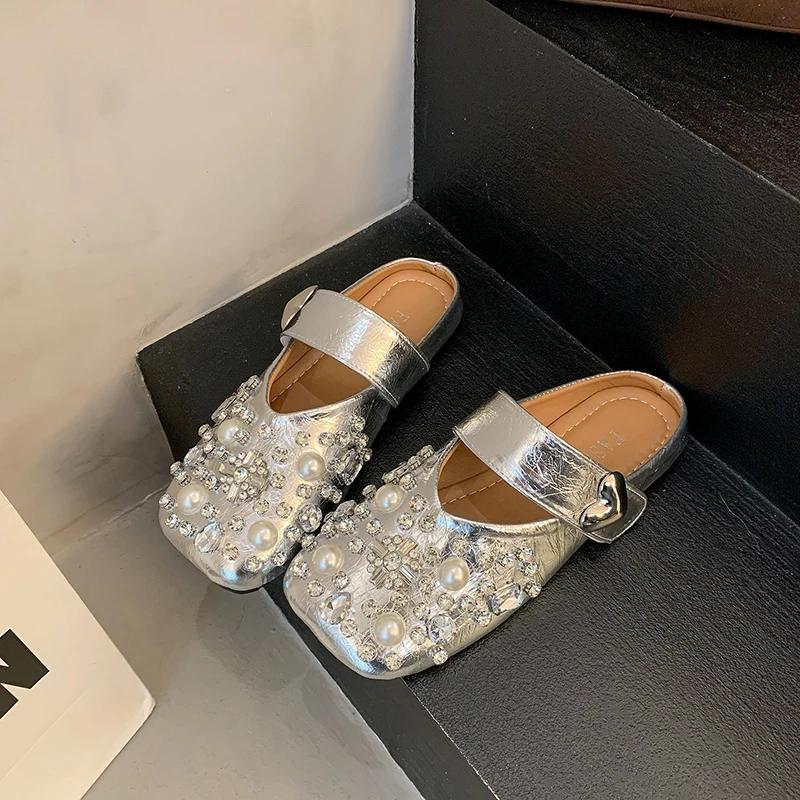 Quality Summer Ballet Shoes Women Flat Shoes Rhinestone Women Loafers Platform Mesh Shiny Women's Casual Shoes Crystal Shoe