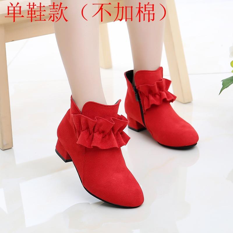 New Winter Girls' Boots High-Heeled Non-Slip Short Boots with Fleece Lining Elegant Casual Girls' High-Heeled Shoes