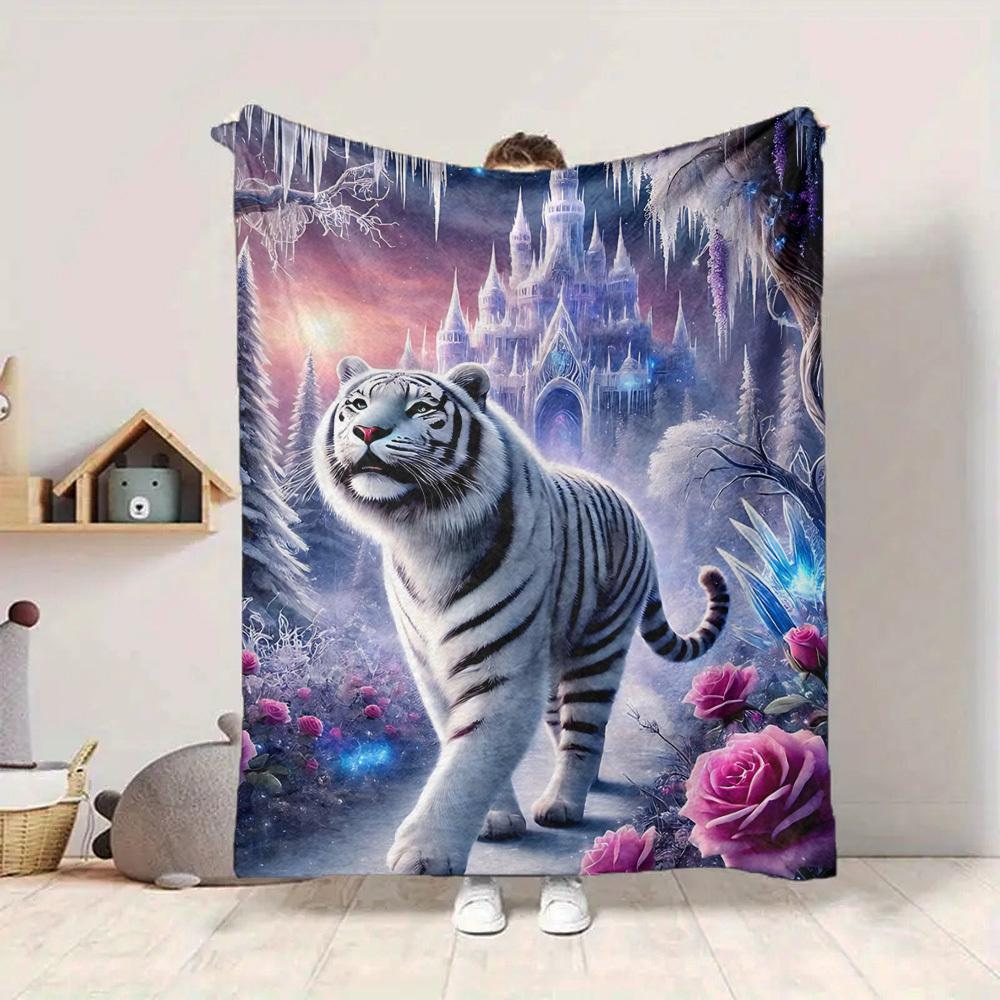 1pc Winter Wonderland Roses Tiger Blanket Lightweight Blanket Throw Blanket For Sofa, Bed, Travel, Camping, Livingroom, Office yy251010106