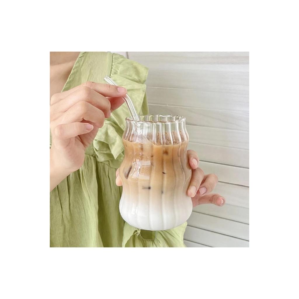 Heat Resistant Borosilicate Layered Long Twist Shaped Glass | Coffee And Presentation Cup - 1 Piece