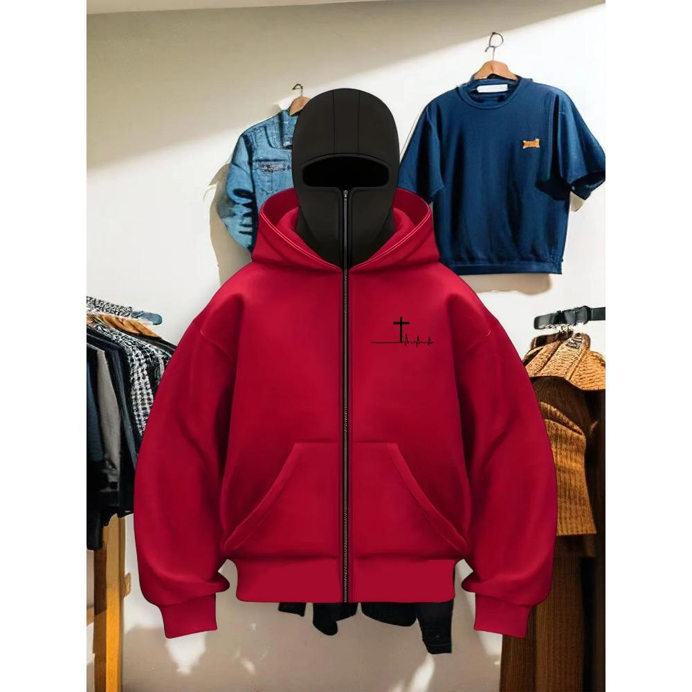 Autumn and winter hooded warm hoodies for men and women featuring cross patterned printed fabric for warmth and comfort