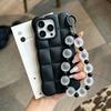 Cartoon Lattice 3D Block With Bead Lanyard Phone Case For iPhone 18 17 16 15 14 13 Pro Max Candy Color Shockproof Soft TPU Cover