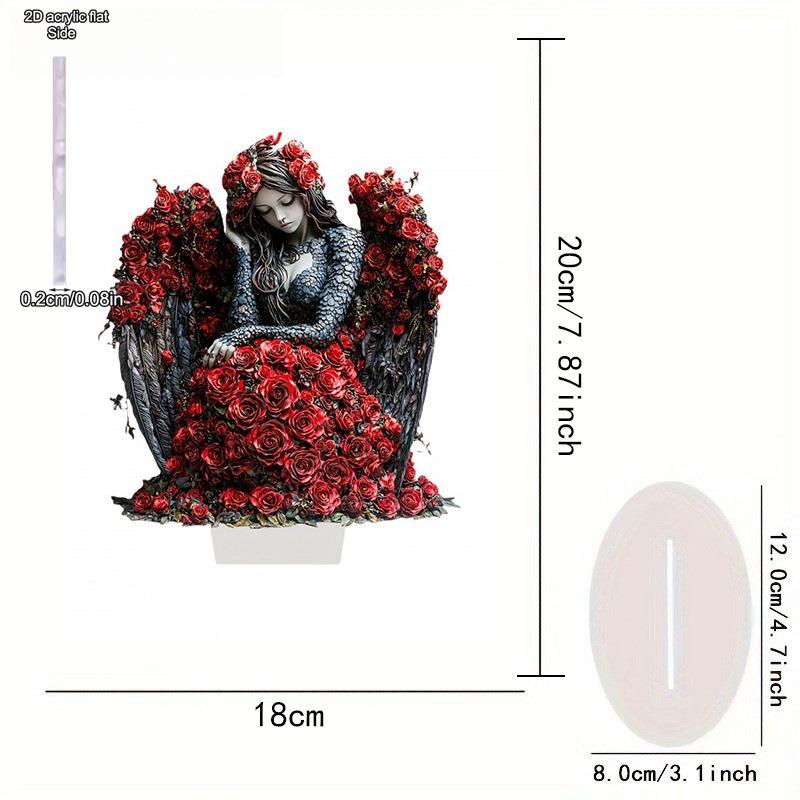 Modern Acrylic Love & Happiness Couple Statue - Romantic Heart-Shaped Rose Design - 2D Flat Acrylic Desktop Ornament