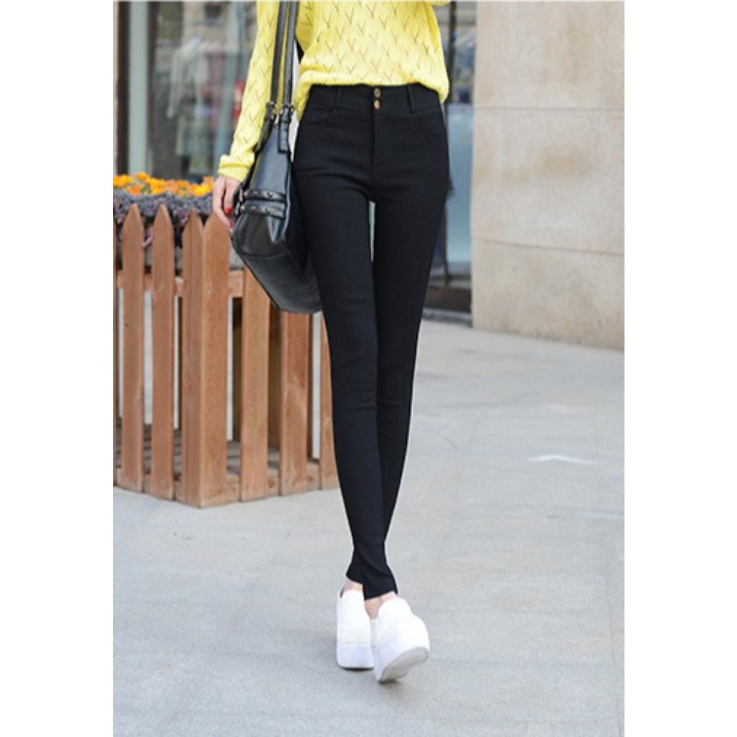 Women s High Waist Pencil Pants Slim Fit Stretchy Casual Black Leggings Trousers S