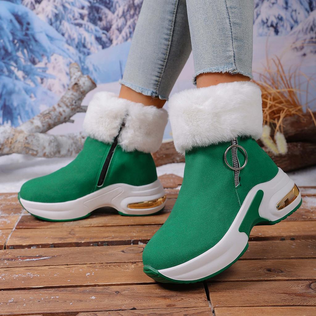 Foreign Snow Boots for Women's Winter New Fur-turning Short Tube, Piled Warm and Heightening Cotton Boots, Tide Thick-soled Short Boots for Women