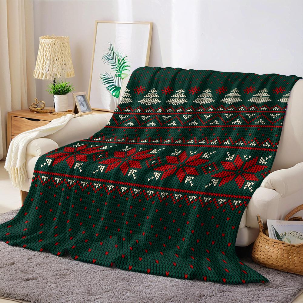 Tree Xmas Knit Flannel Blanket Warm Soft Halloween Christmas Couch Warm Cozy Decorative Decor Gift for All Season 75X95CM