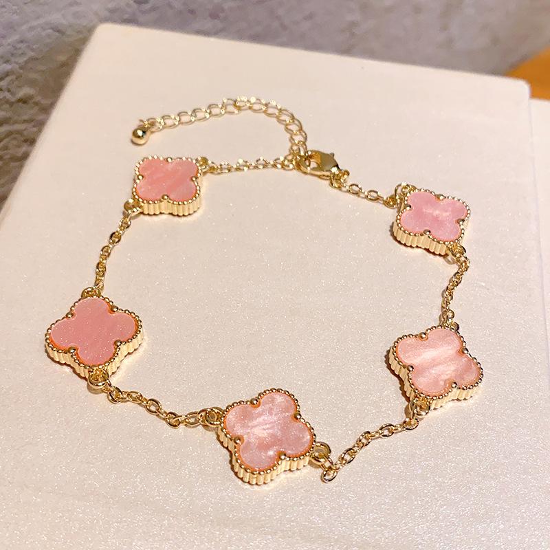 Браслет из двусторонней ракушки 13 мм, клевер, пятилепестковый цветок, новый дизайн, простой и модный, не выцветающий женский браслет розовый