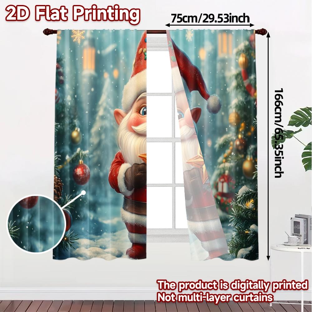 2pcs,Curtains Cute Christmas Gnome Festive Holiday (2) Popular Curtain Versatile 100% Polyester Curtains Decorations Inside