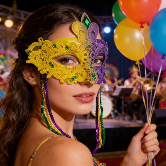 Mardi Gras Mask with Rhinestones Half Face Carnival Mask Sequins Tassel Masquerade Party Mask