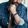 Vnox Custom Leather Bracelets for Men, Engraved Stainless Steel Bar with Braided Leather Bangle, Black Simple Name Husband Gift
