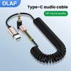 USB C To 3.5mm Car Spring Retractable Audio Cable for iPhone 15 3.5MM To 3.5MM Jack AUX Cable Speaker Cable Elbow Adapter
