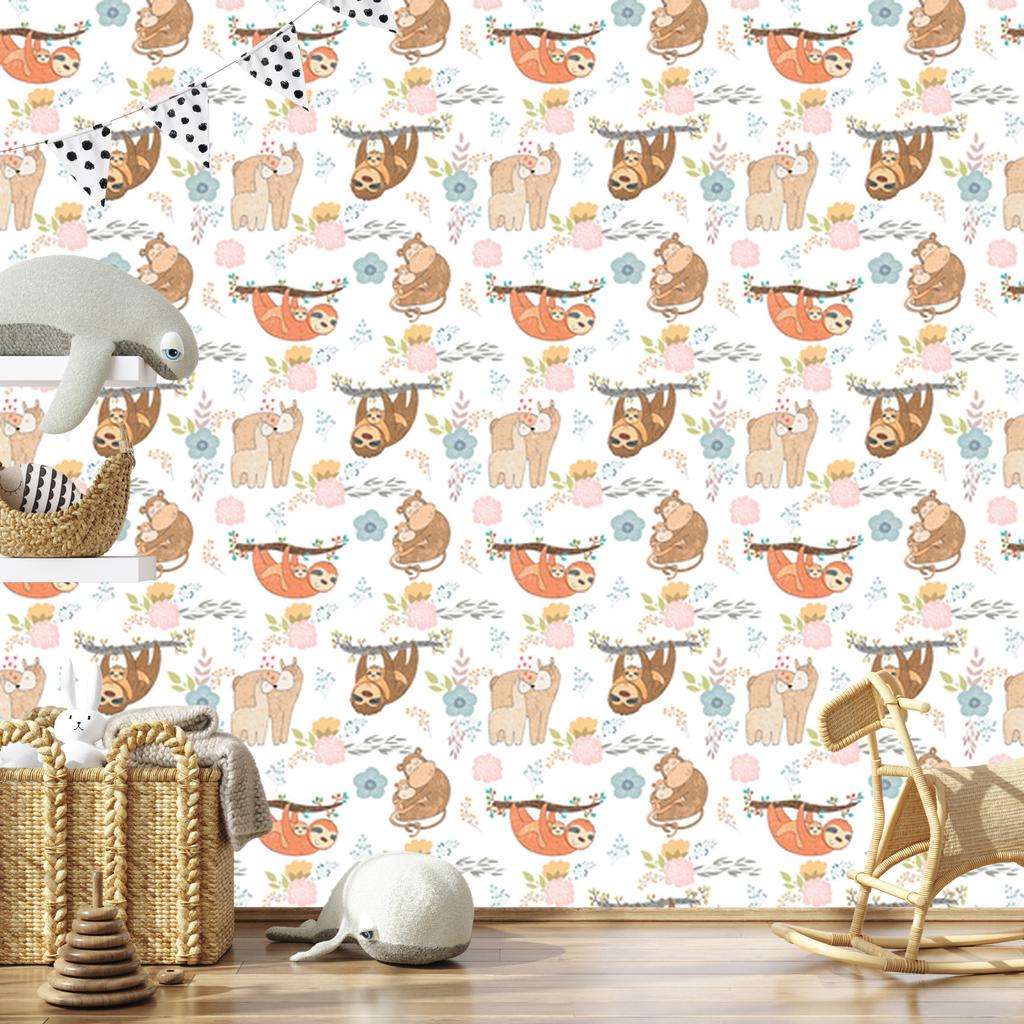 Joyful Wild Animals Wallpaper for Living Room and Bedroom 50x1000
