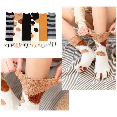 Cartoon Tier Socken für Damen Plüsch Katzenpfote Rutschfest Weiche Baumwolle Schlafsocken Niedlich Haus Warm Schlafsocken