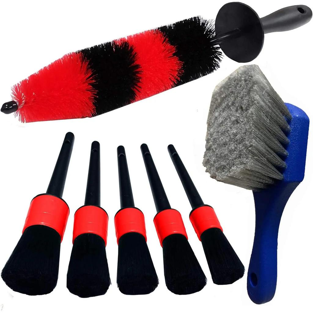 UNTIOR Wheel Tire Brush Set Long Soft Bristle Detail Brushes Microfiber Cleaning Cloth for Cleaning Wheel Car Detailing Kit