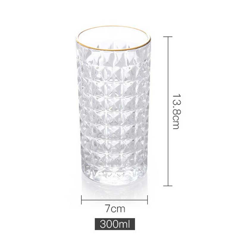 3/2/Pcs Embossed Glass Cup Coffee Mug Transparent Gold Rim Whisky Wine Glass Home Office Bar Milk Beer Juice Drinking Water Cups