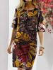 Floral Print Vintage Slit Round Neck Short Sleeve Dress