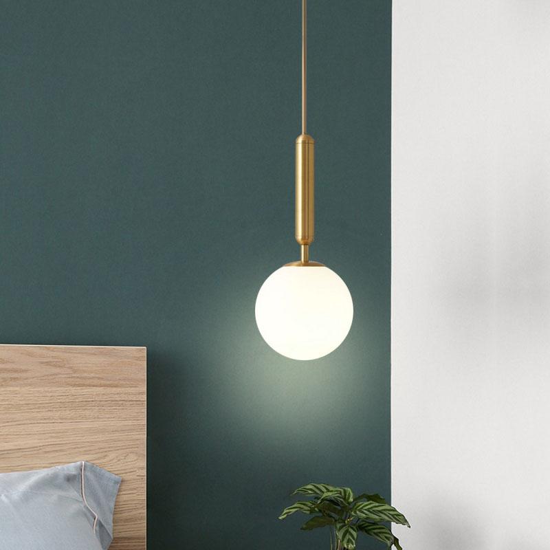 Melkekule Lysekrone Belysning Moderne LED Glass Pendellampe Messing Soverom Spisestue Trapper Tak Hengende Lampe Lysekroner Romdekor