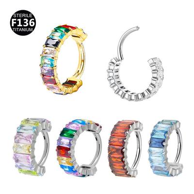 1.2mm Rainbow Inlaid F136 Titanium Alloy Nose Ring, Fashion Lip Earring Ear Cartilage Stud Piercing