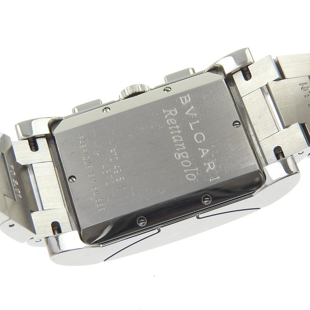Bvlgari Rettangoro Watches RTC49S WhiteDial Stainless Steel Quartz Chronograph Mens Used