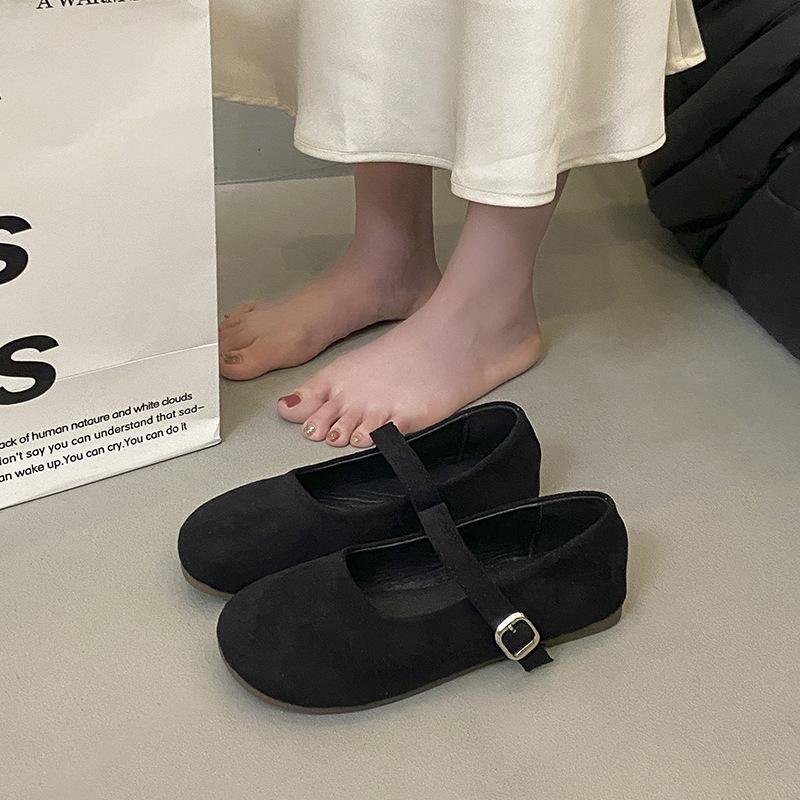 Gentle Evening Wind Ballet One-word Buckle Single Shoes Women's French Retro Round Head Shallow Mouth Flat Mary Jane Shoes