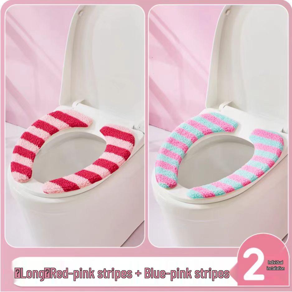 Dopamin-Streifen Winter Plüsch Toilettenmatte & Universelle Toilettensitzauflage