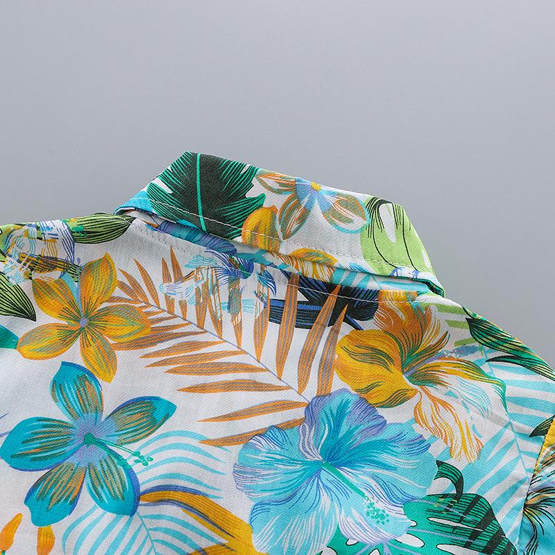 Boys' Island Style Short Sleeve Summer Clothes Set – Breathable Turn-Down Collar Shirt & Infant Two-Piece Outfit