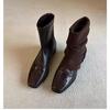 Retro low-heeled thin boots, rear zipper square head thin elastic boots, women's new versatile commuter temperament short boots