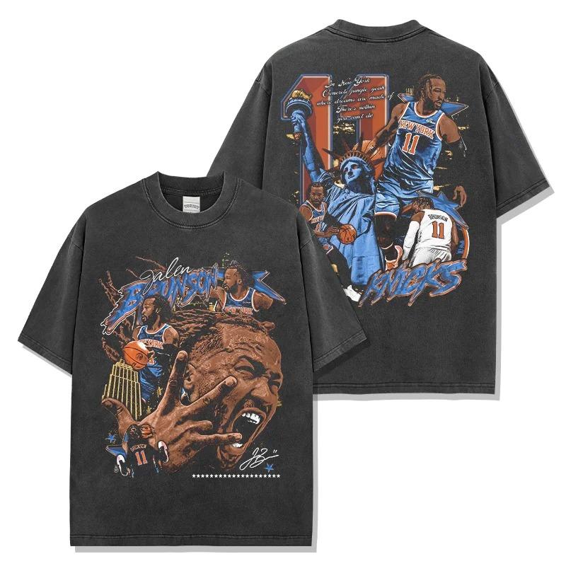 New York Basketball Knicks Champions Graphic Print Vintage Washed Cotton T-shirt Men Women Streetwear Harajuku Fashion Oversized Top Summer New Tee L