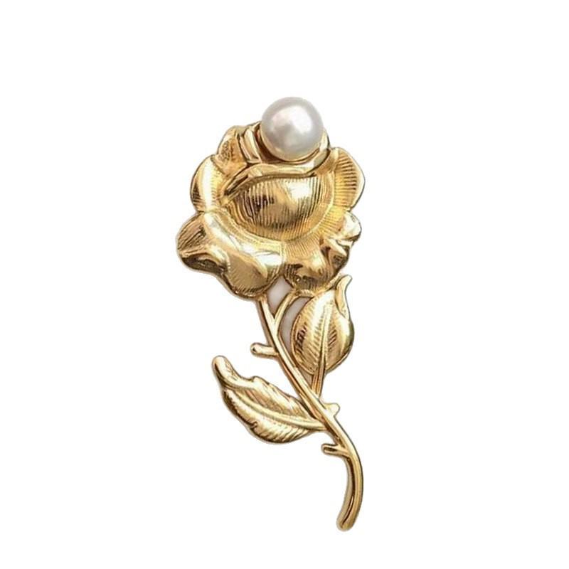 Elegante Antik-Rosenperlen-Brosche - Vintage Blumiger Mantel-Accessoire
