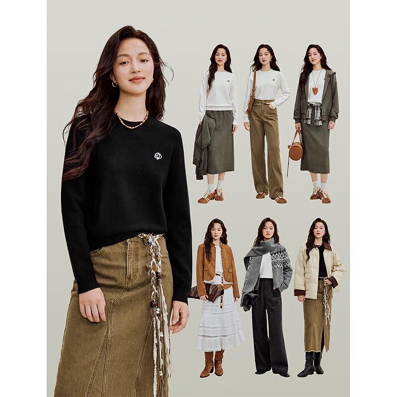 INMAN Women's Terry Loop Embroidered Pullover Sweater