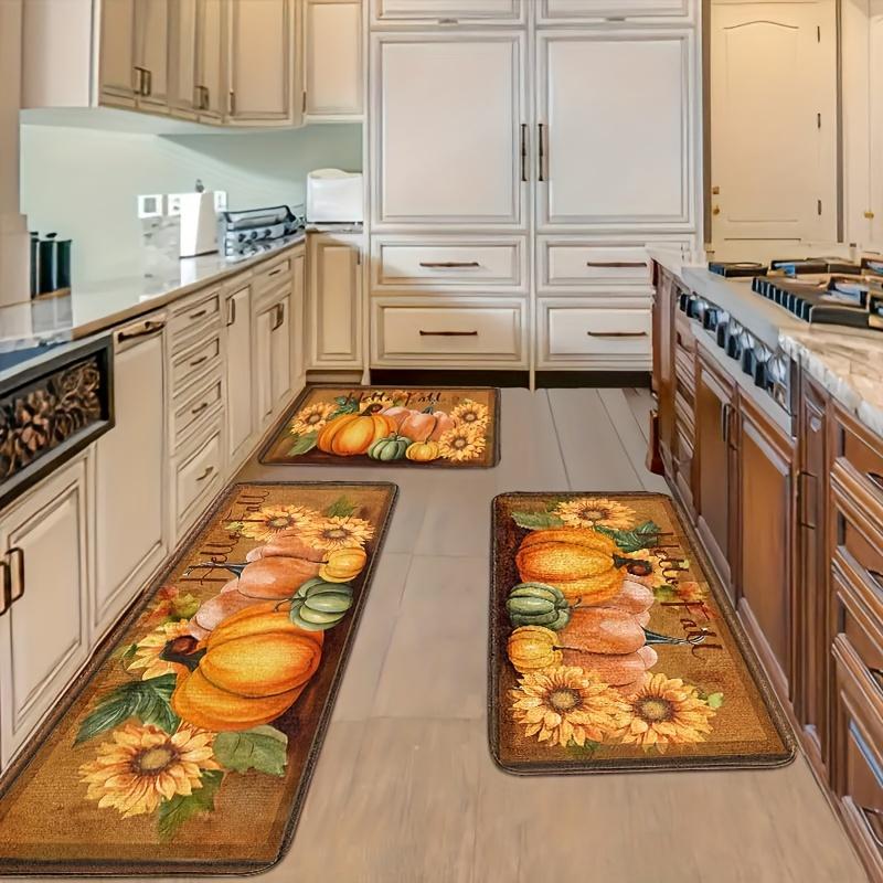 1Pcs Anti Fatigue Kitchen Rugs Autumn Pumpkin Print Waterproof Non-Slip Thick Cushioned Kitchen Mat Heavy Duty Comfort Standing Mat for Kitchen