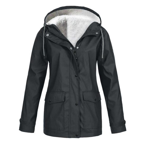 Dame Vinterkåpe Fleecefôret Hette Trykknapp Glidelåslukking Yttertøy Middels Lengde Pluss Størrelse Ensfarget Parka med Lommer Varm Dunjakke